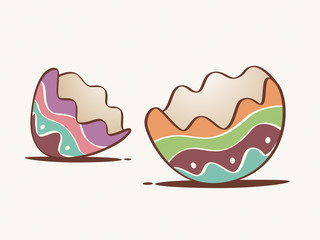 Cracked eggshell. An empty egg shell halves over white background.