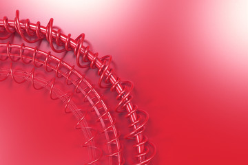 Concentric shape made of rings and spirals on red background