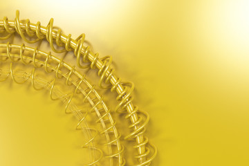 Concentric shape made of rings and spirals on yellow background
