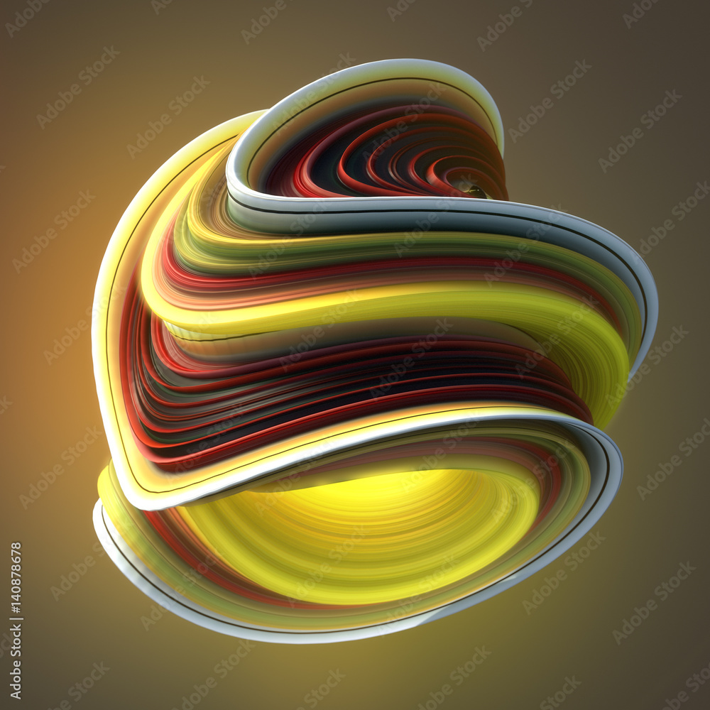 Leinwandbilder yellow and red twisted shape. computer generated abstract geometric 3d render illustration