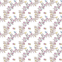 Vintage Floral Seamless Background with Birds