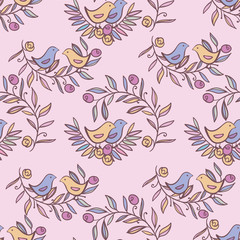 Vintage Floral Seamless Background with Birds