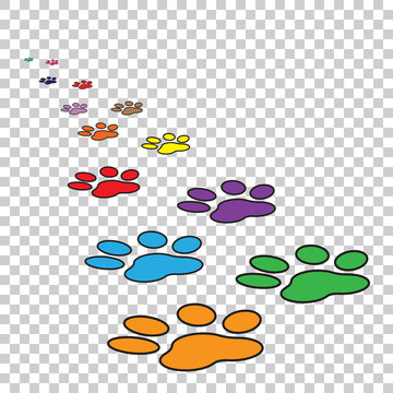 Colorful paw print icon vector illustration on isolated background. Dog, cat, bear paw symbol flat pictogram.