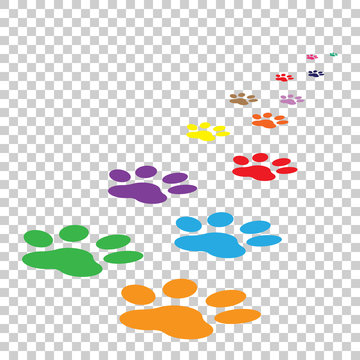 Colorful paw print icon vector illustration on isolated background. Dog, cat, bear paw symbol flat pictogram.