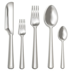 Realistic Metal Cutlery Set. Vector
