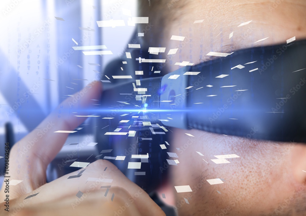 Poster close-up of man using virtual reality headset