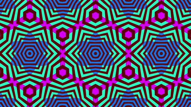 Abstract colored blossoming stars. Kaleidoscope. Background. Video animation.