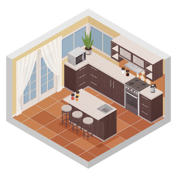 Kitchen Interior Isometric Composition 