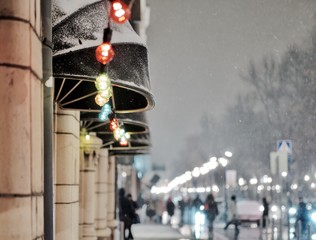 Colorful light bulbs, the winter of Helsinki, Finland