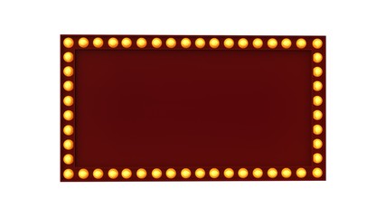 Marquee light red board sign retro on white background. 3d rendering