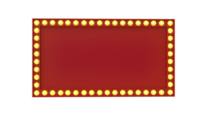 Marquee light red board sign retro on white background. 3d rendering