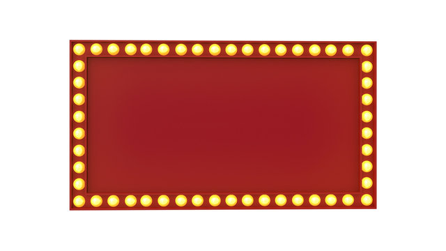 Marquee light red board sign retro on white background. 3d rendering