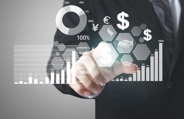 financial symbols coming from hand