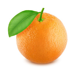 Orange with leaf isolated on white background