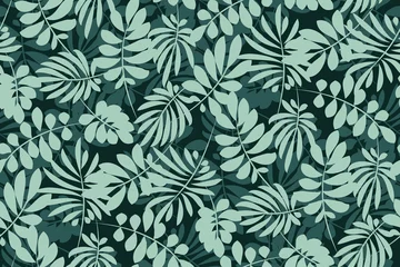 Keuken spatwand met foto tropical leaves seamless pattern in simple flat style. surface design vector illustration for print, wrapping paper, fabric, background. © galyna_p