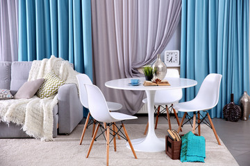 White round table in modern interior of living room