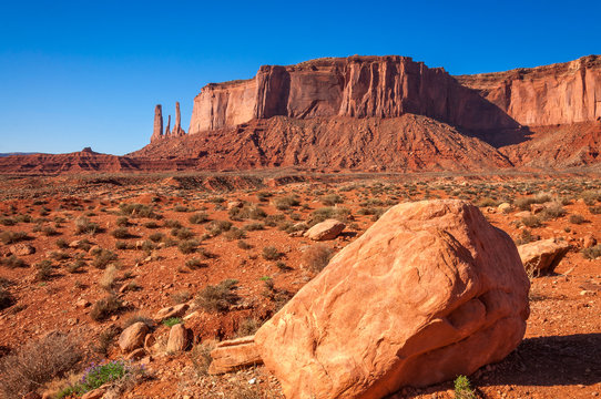 Three Sisters  from far in Monument Valley