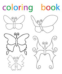 Vector, book coloring cartoon butterfly character set