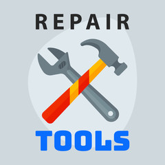 Repair tools hammer wrench icon creative graphic design logo element and service construction work business maintenance equipment vector illustration.