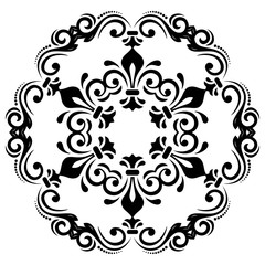 Elegant vector round black and white ornament in classic style. Abstract traditional pattern with oriental elements. Classic vintage pattern