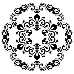 Elegant vector round black and white ornament in classic style. Abstract traditional pattern with oriental elements. Classic vintage pattern