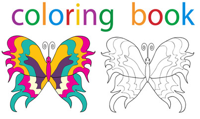 Vector, book coloring butterfly with an example