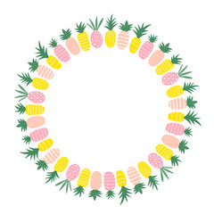 Frame with the different colored pineapples. Vector illustration.