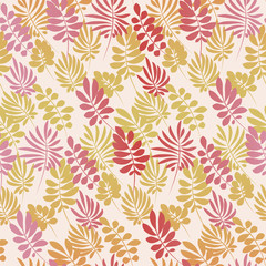 pale color tropical leaves seamless pattern in simple flat style. surface design vector illustration for print, wrapping paper, fabric, background.