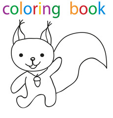 Vector, book coloring cartoon squirrel character