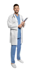 Handsome doctor standing on white background