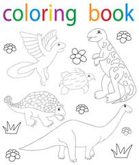 Vector, book coloring cartoon dinosaur collection
