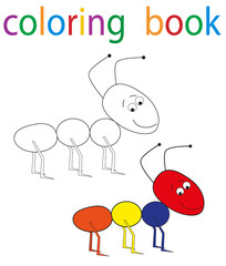 Vector, book coloring cartoon ant