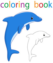Vector, book coloring cartoon fish dolphin