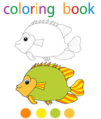 Vector, book coloring cartoon fish isolated