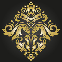 Elegant vector square golden ornament in classic style. Abstract traditional pattern with oriental elements. Classic vintage pattern