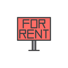 For rent signboard line icon, filled outline vector sign, linear colorful pictogram isolated on white. Symbol, logo illustration. Editable stroke. Pixel perfect