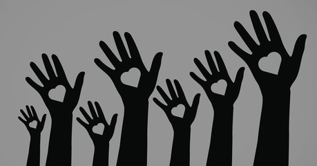 Obraz premium Illustration of black hands with heart shapes 