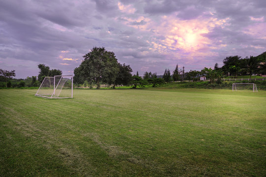 Soccer field in the countryside.