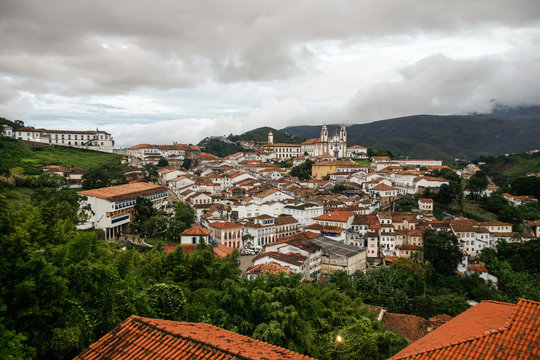 A view over the town of Ouro Preto from near the church of Sao Francisco de Paula, Brazil.