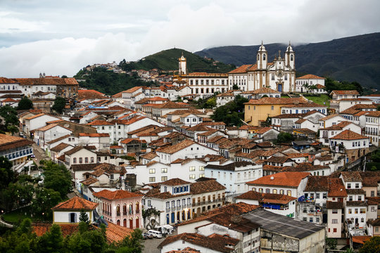 A view over the town of Ouro Preto from near the church of Sao Francisco de Paula, Brazil.