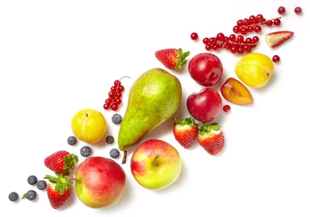 Fotobehang diagonal composition of various fruits © Mara Zemgaliete