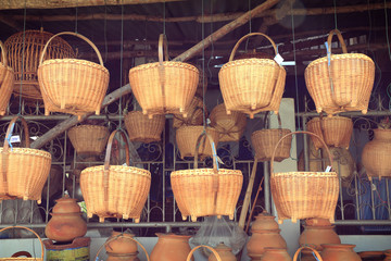wicker baskets in a street market