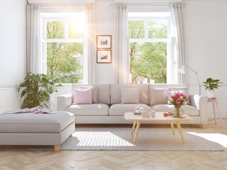 modern living room in townhouse. 3d rendering - 140889001
