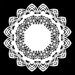Lace round paper doily, lacy snowflake, greeting element,  template for cutting  plotter, laser cut  template, doily to decorate the cake,  vector illustrations.