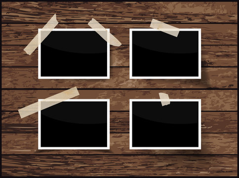Set of frame isolated on wooden background, vector