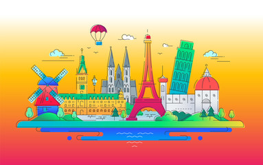Obraz premium European landmarks flat design composition