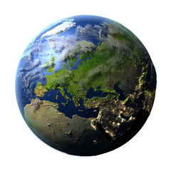 Europe on Earth isolated on white
