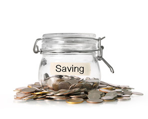 Silver coins in piggy bank Glass