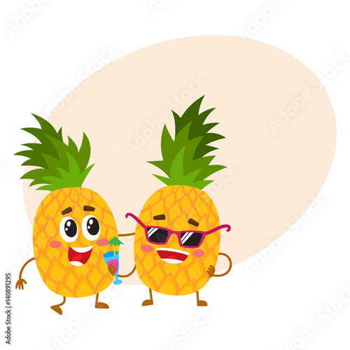 Two Cute And Funny Pineapple Characters One Tickling The Other Cartoon