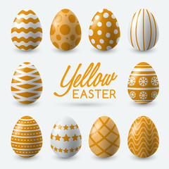 Yellow Easter Eggs on White Background : Vector Illustration